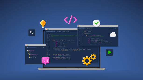 concept of computer programming or developing software or game - 定制開發(fā)軟件 幅插畫檔、美工圖案、卡通及圖標(biāo)