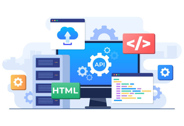 application programming interface concept, api provides the interface for communication between applications, software development tool, internet and networking, simplifying application integration - 軟件系統(tǒng) 幅插畫檔、美工圖案、卡通及圖標(biāo)